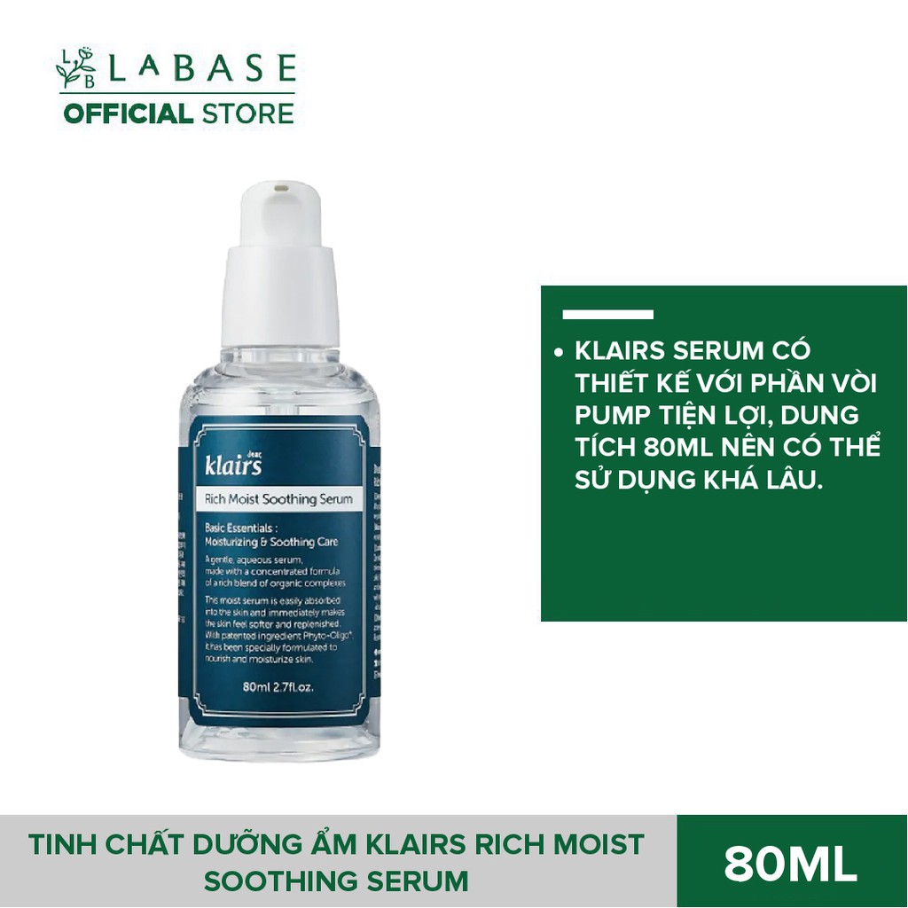 Tinh chất dưỡng ẩm Klairs Rich Moist Soothing Serum 80ml - Hàng Nhập Khẩu