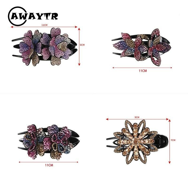 Kẹp Tóc Đuôi Ngựa Đính Đá Hình Hoa Kép Thanh Lịch Cho Nữ