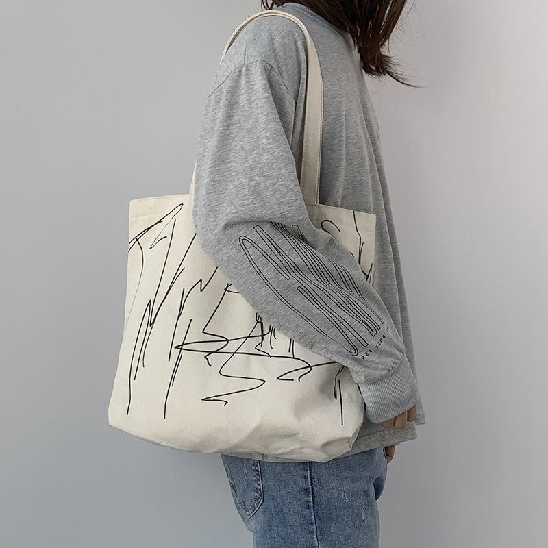 Túi Tote Vải Canvas Nữ phong cách Ulzzang Có Khóa Kéo chất liệu dày dặn