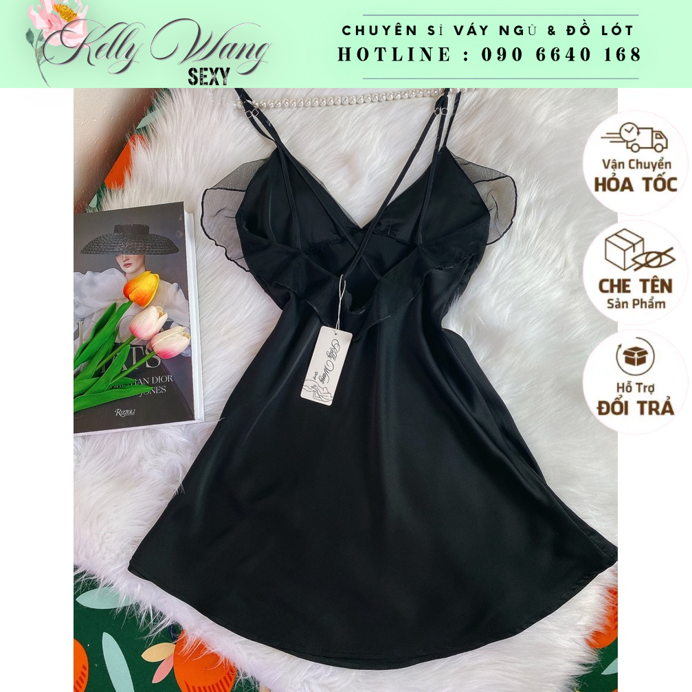 ❤ sx848 váy ngủ lụa phối ren  -đầm ngủ sexy cao cấp-KELLYWANG