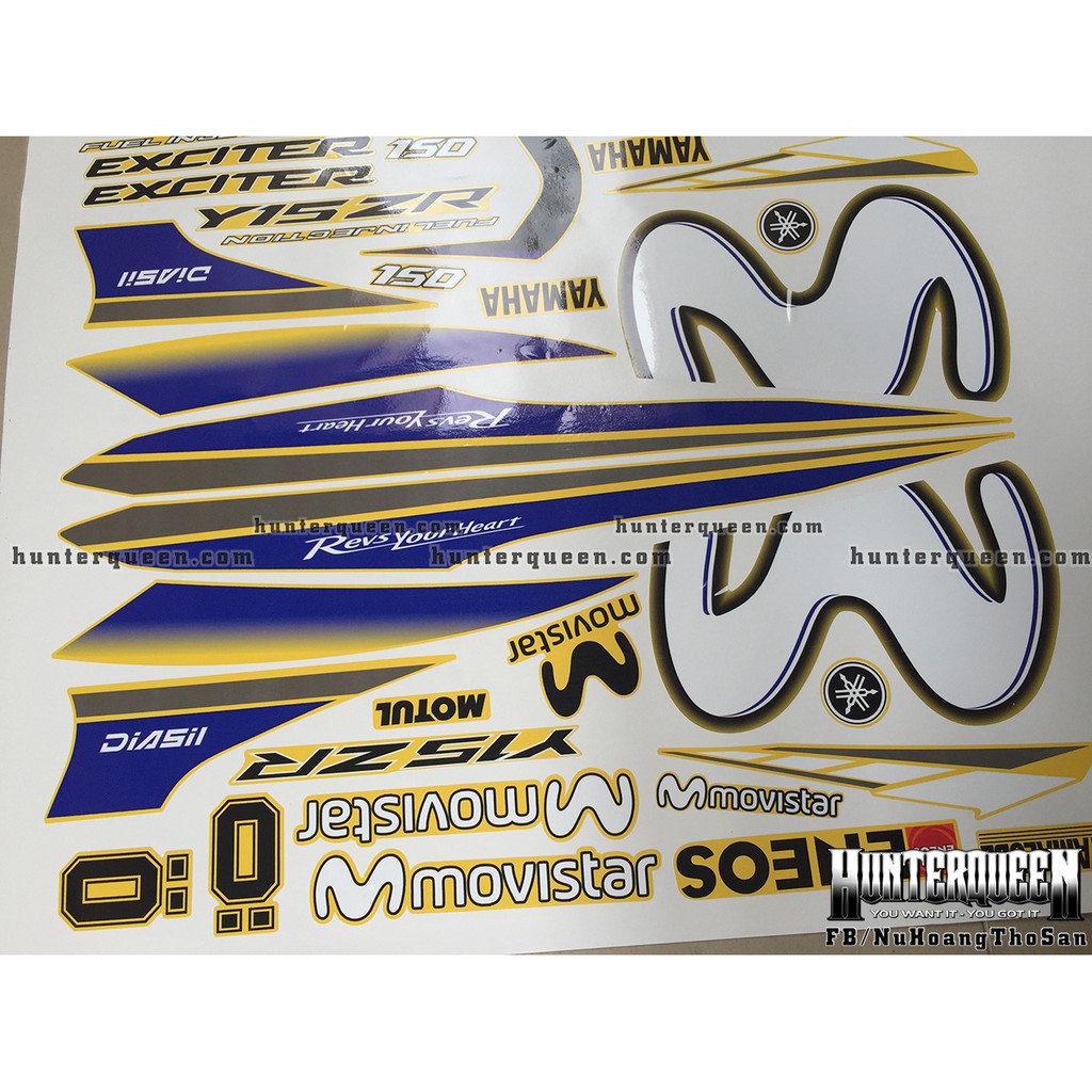 Tem Exciter 150. Tem rời movistar, dán xe vàng. Xe màu khác vui lòng inbox