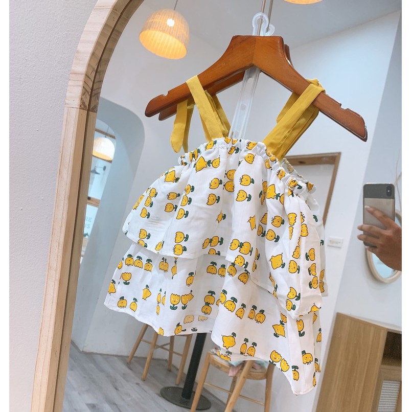 Đồ bộ cho bé gái 2 dây chun ngực Hapykids, chất liệu đũi xước mát mẻ cho bé từ 1-6 tuổi B915