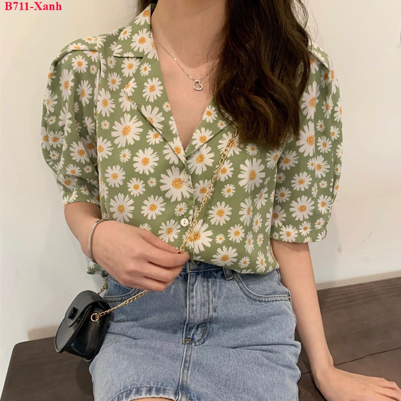 B711- ÁO SƠ MI HOA CÚC HỌA MI HOT