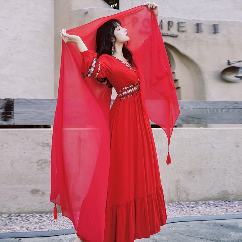 Váy Boho Đỏ Phong Cách Vintage Ấn Độ