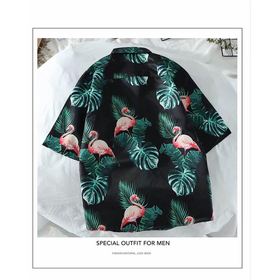 Men's trendy flamingo print short-sleeved shirt | BigBuy360 - bigbuy360.vn