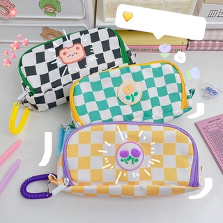 Bóp Viết Vải canvas Họa Tiết Caro Dễ Thương