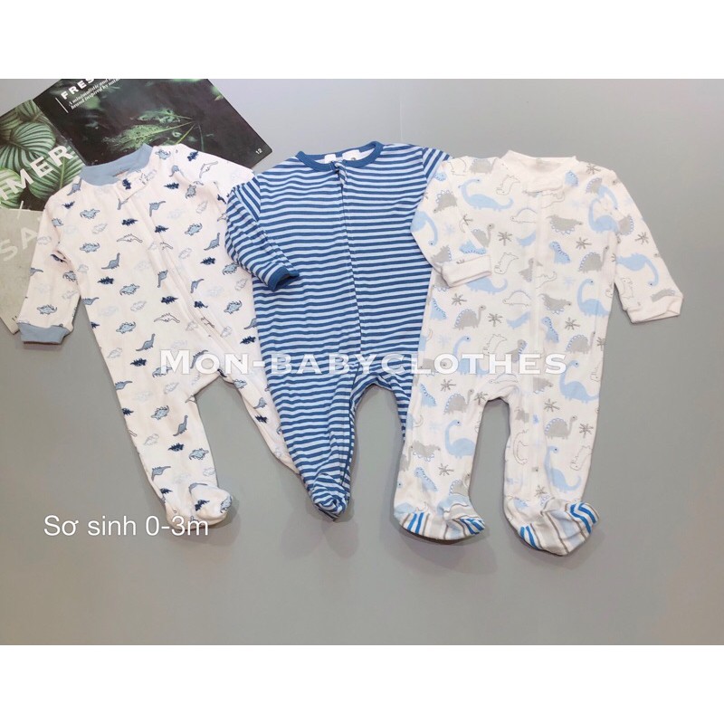 Set 3c sleep suit cotton bé sơ sinh [Ngẫu nhiên]