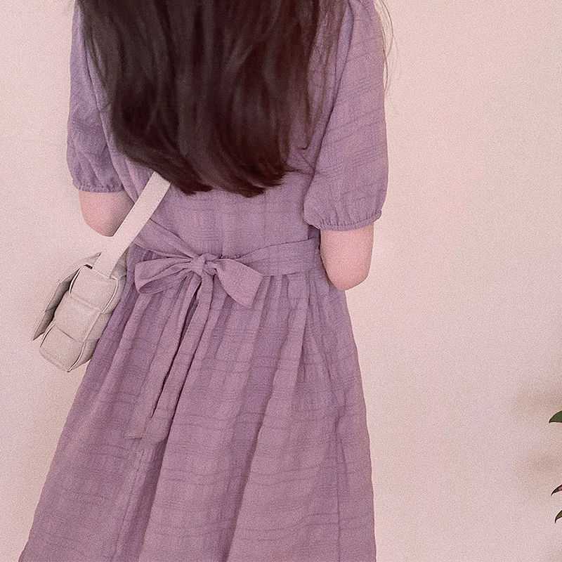 Đầm Do Dower chữ A nhăn ôm eo buộc dây kiểu Pháp tiểu thư