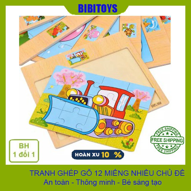 [Mã LIFETOYS1 giảm 30K đơn 99K] [ĐỒ CHƠI GIÁO DỤC] Tranh ghép gỗ 12 mảnh nhiều chủ đề