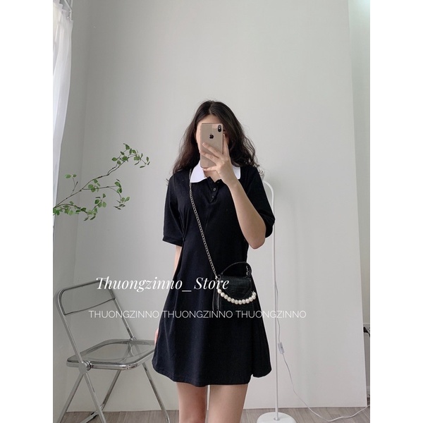 [Ảnh thật/Video] VÁY POLO CÀI EO HOT ĐỈNH Đầm polo dáng suông cách điệu eo Hàn Quốc