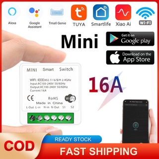 Công tắc thông minh kết nối wifi mini 16a tương thích với alexa / google hỗ trợ 2 chiều