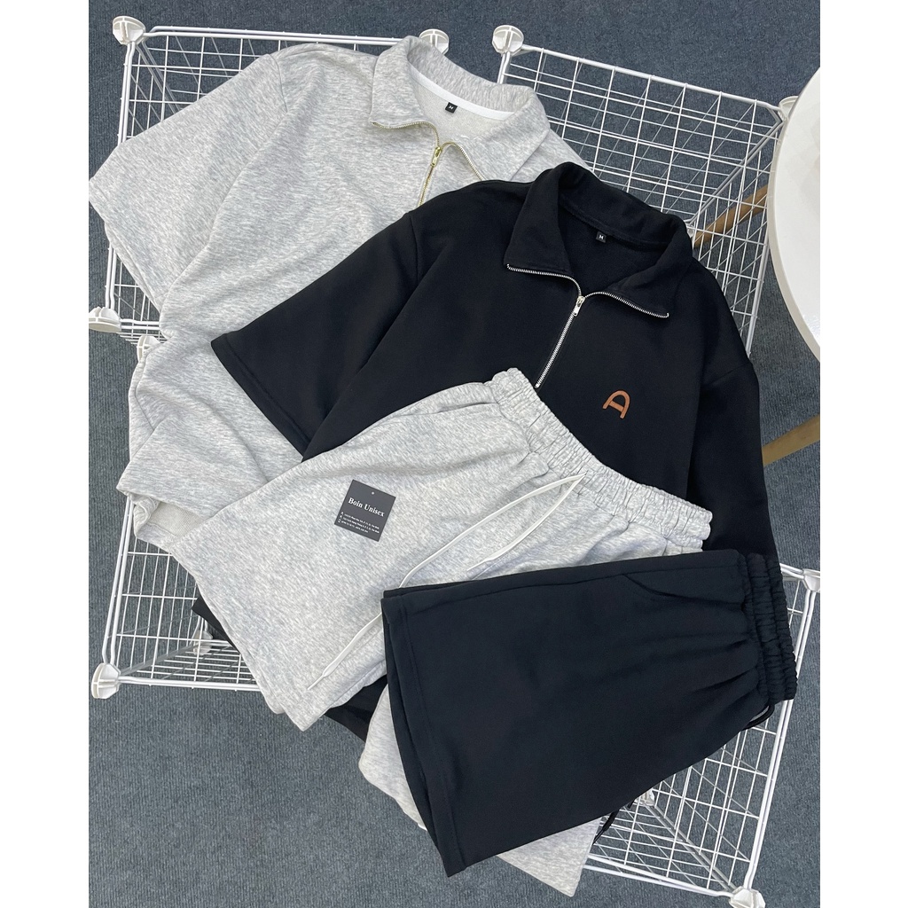 Sét quần áo thể thao thêu logo Unisex Chất Nỉ Chân Cua Cao Cấp Form Rộng Nam/Nữ kèm ảnh thật BOIN STORE