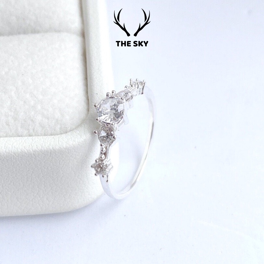 Nhẫn bạc nữ THE SKY NB04 phối 5 đá Ori tinh tế nhẹ nhàng sáng lấp lánh, nhẫn nữ đính đá đẹp kiểu dáng đơn giản