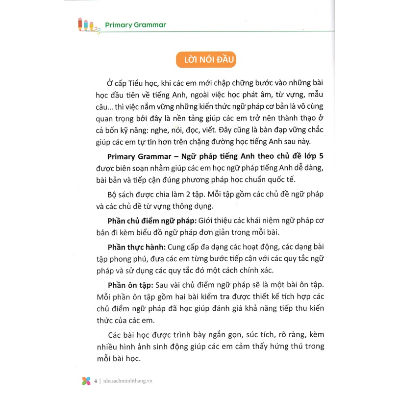 Sách Tham Khảo - Primary Grammar - Ngữ Pháp Tiếng Anh Theo Chủ Đề Lớp 5 - Tập 1 - MT