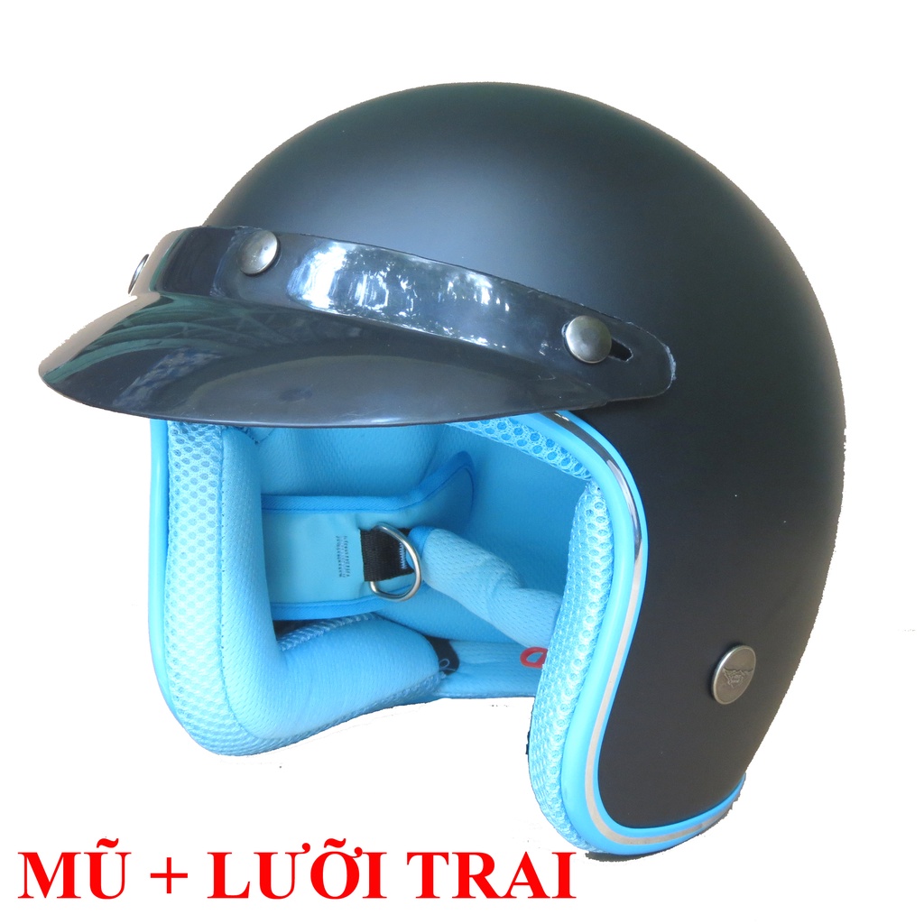 Mũ bảo hiểm 3/4 nón bảo hiểm 3/4 NTMAX đen nhám lót xanh