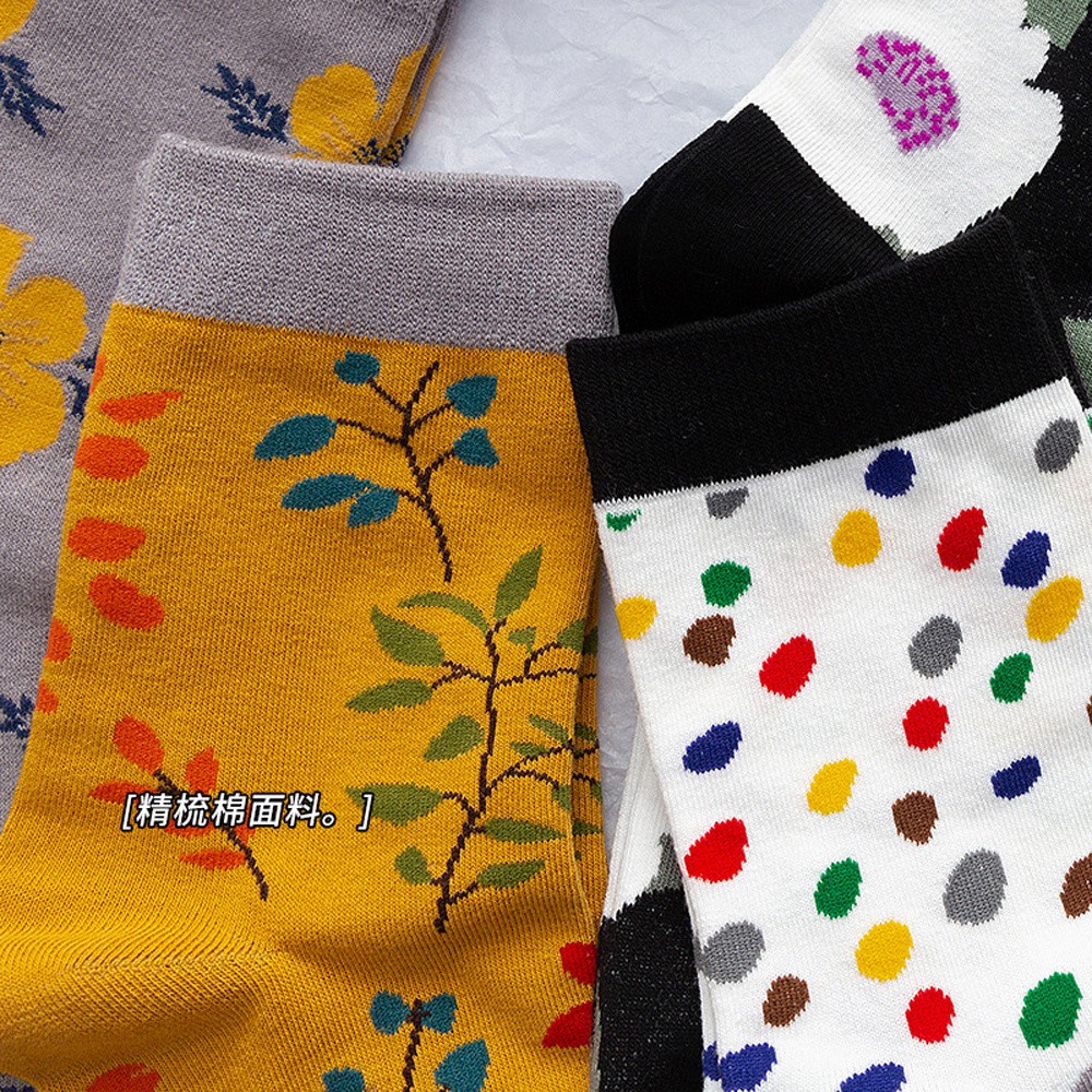 Vớ Cotton Cổ Cao In Họa Tiết Hoa / Mèo Phong Cách Harajuku Cổ Điển Thời Trang Cho Nữ