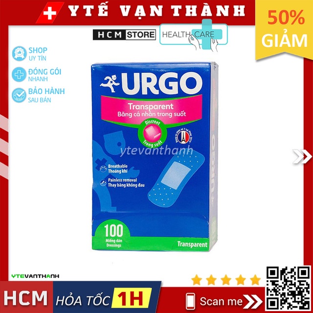 Băng Keo Cá Nhân Urgo Transparent | (Pháp) Độ Dính Cao -VT0882