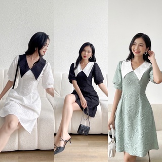 Váy gấm nổi chiết ly eo
