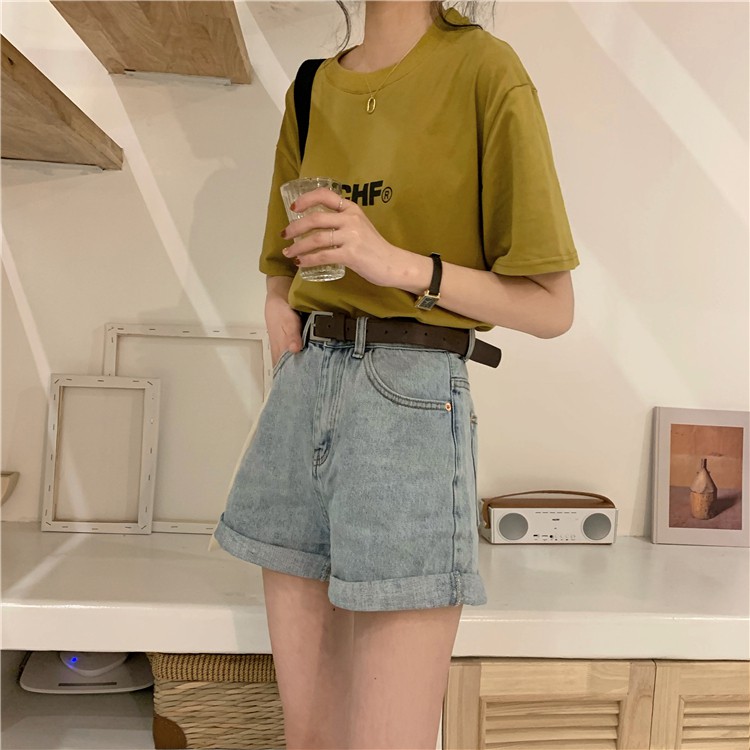 Xiaozhainv Quần sọt Denim lưng cao phong cách Hàn Quốc | BigBuy360 - bigbuy360.vn