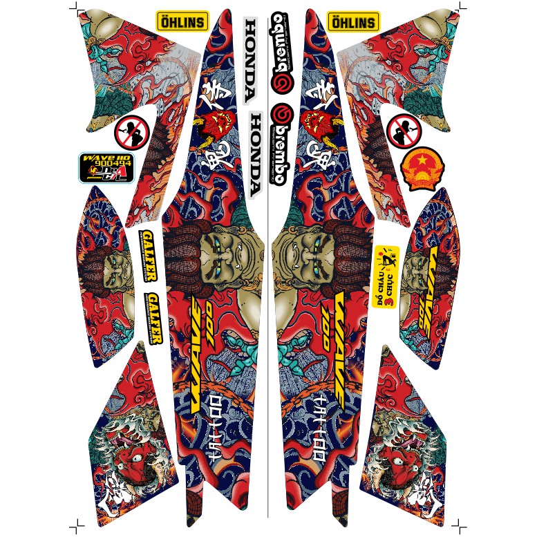 Tem rời Wave a 50 - 100 cc Đời 2006-2016 Mẫu Tatto mặt quỷ Phiên Bản Các Màu #ShopXuHuong #ShopDacBiet