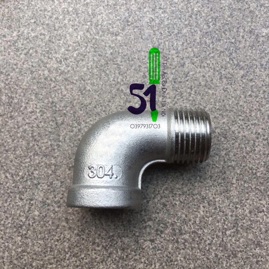Cút ren ngoài inox cỡ 15  | Co điếu | Cút vuông 1 đầu ren ngoài 1 đầu ren trong