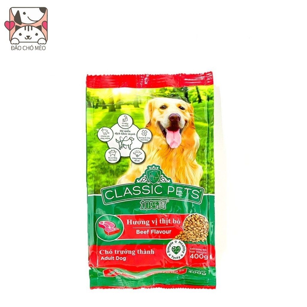 Thức ăn hạt cho chó lớn Classic Adult vị thịt bò hạt khô 400g - Đảo Chó Mèo