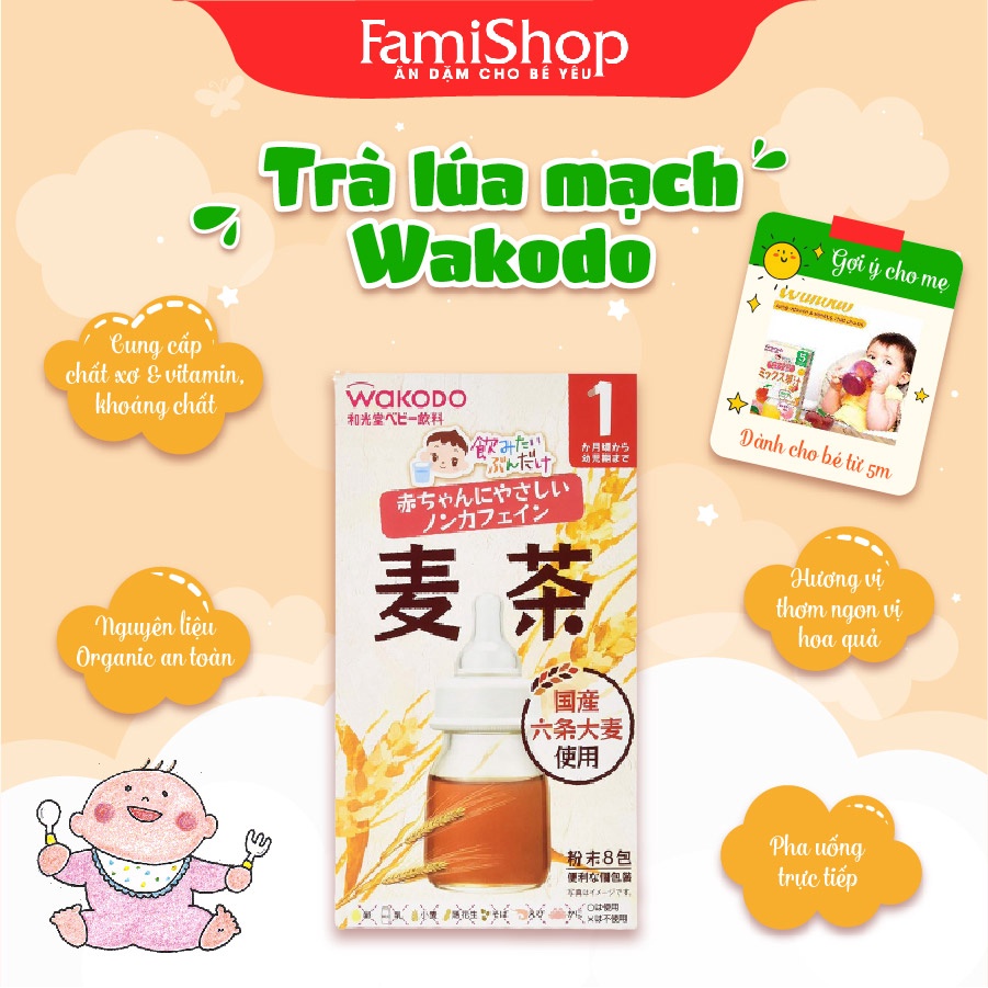 Trà hoa quả Wakodo vị Lúa mạch cho trẻ ăn dặm 30g