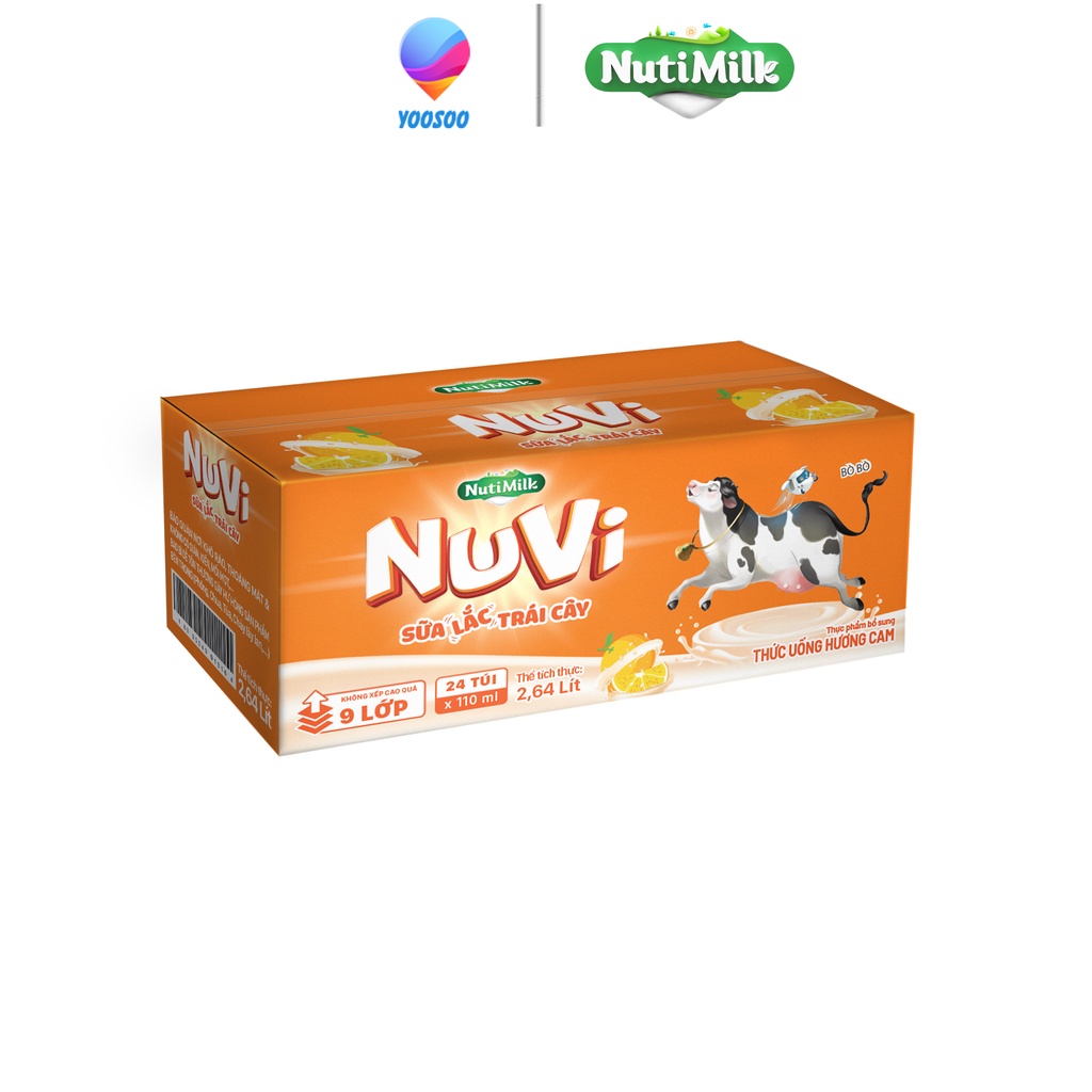 Thùng 24 túi NuVi Sữa lắc trái cây hương Cam túi NuVi Power 110 ml