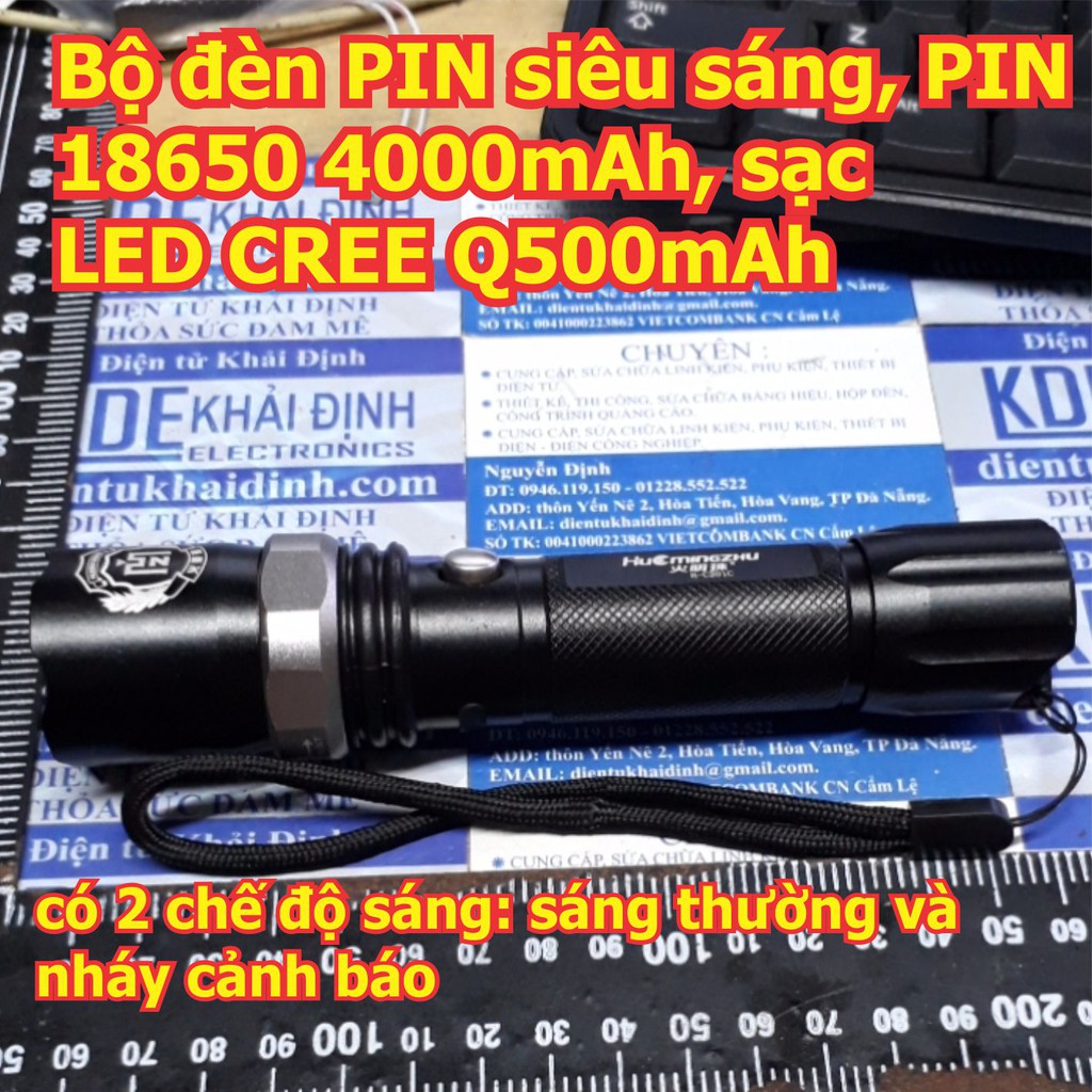 Bộ đèn PIN siêu sáng, PIN 18650 4000mAh, sạc LED CREE Q5 kde5651
