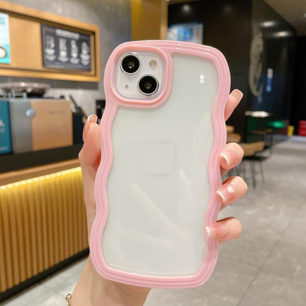 Ốp lưng ip silicon viền màu gợn sóng mây dùng được 2 kiểu màu pastel dành cho ip
