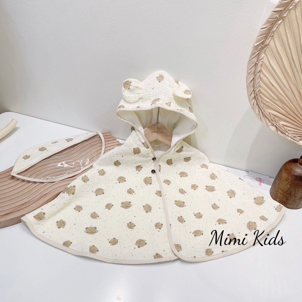 Áo chống nắng cao cấp kèm mũ chắn giọt bắn vải xô muslin mềm mại đáng yêu cho bé  Mimi Kids QA31
