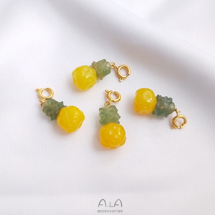 █A.ιA゜14K Vàng●1 Miếng°Mặt Dây Chuyền Đá Mã Não Tự Nhiên Hình Trái Cây Dễ Thương