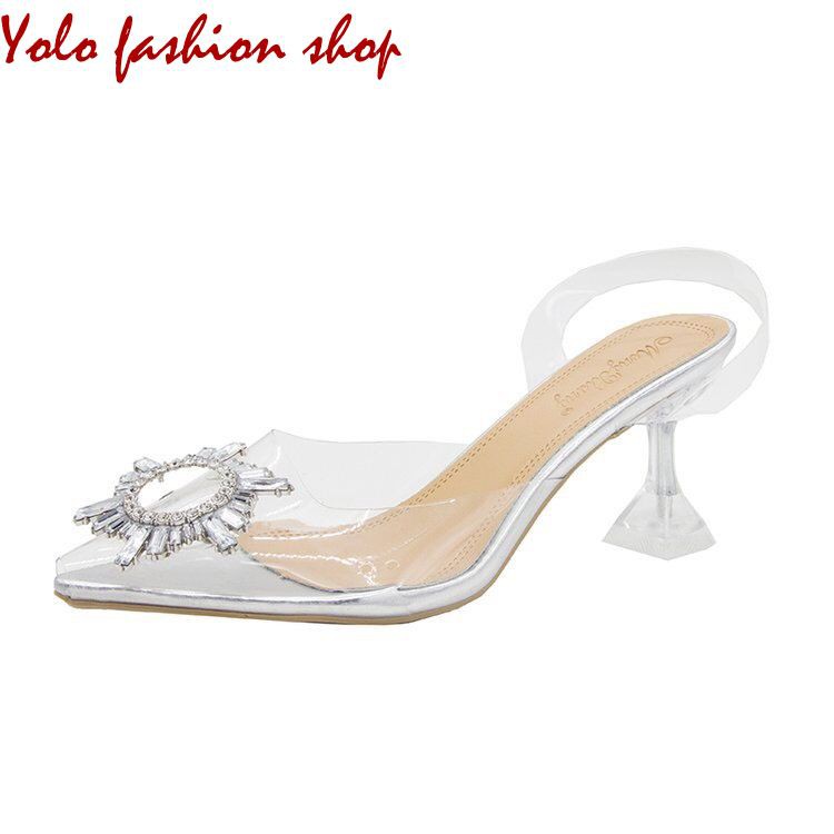 Giày cao gót/sandal cao gót nữ quai trong đính nơ đá sang chảnh - GC715