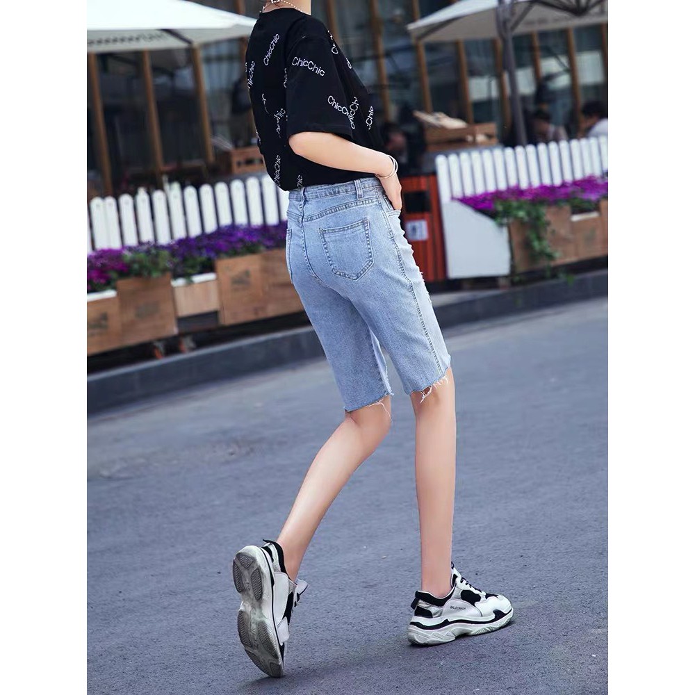 Quần jean nữ ngố / lửng lưng cao, co dãn mạnh rách kiểu đẹp dành cho người béo BIGSIZE 60-90kg Moliruan 3583