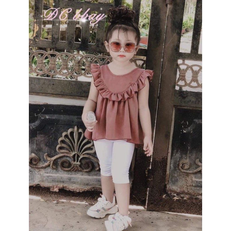 Sét bộ áo bèo phối quần legging trắng cho bé gái
