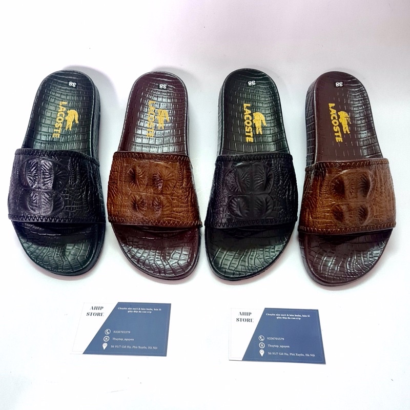 Dép Da Nam Quai Ngang 1 Bản Da Bò Thật In Dập Vân Cá Sấu Sang Trọng