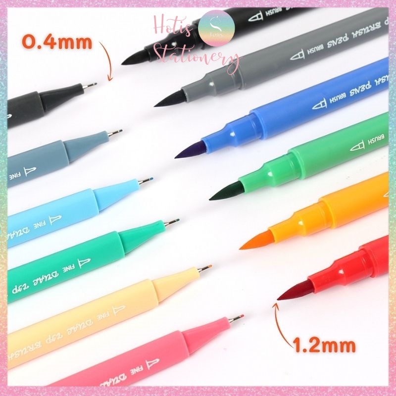 [HOTIS] Bút lông hai đầu nắp trong, tô màu vẽ tranh gốc nước Dual tip brush pen - Bộ 12/24/36 màu