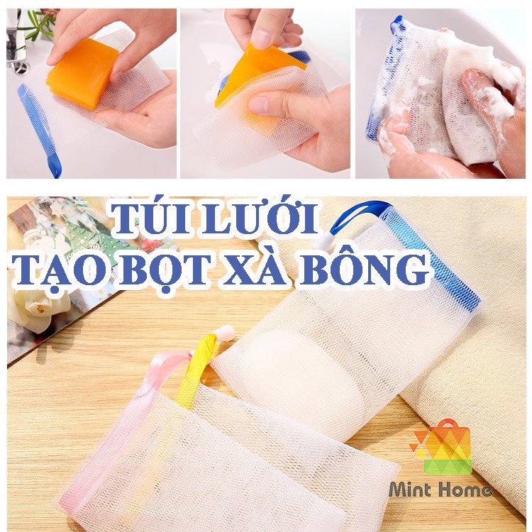 Túi tạo bọt xà phòng, túi lưới dây rút đựng xà bông cục, cám gạo, nghệ, trị mụn lưng