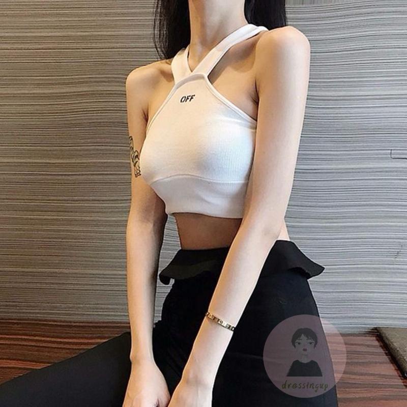 Áo Hai Dây Dệt Kim Ôm Dáng Cổ Chữ V In Chữ Thời Trang Mùa Hè Cho Nữ