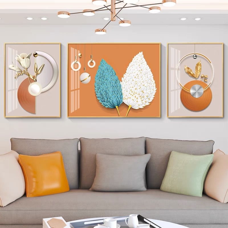 Bộ 3 Tranh Treo Tường Tráng gương Phòng Khách/ Ngủ/ Phòng ăn/ Nhà Nghỉ Hươu Nai Lông Vũ hiện đại