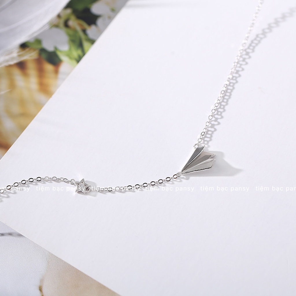 Vòng cổ bạc nữ PANSY hình máy bay thời trang, dây chuyền bạc Ý cao cấp The Planes