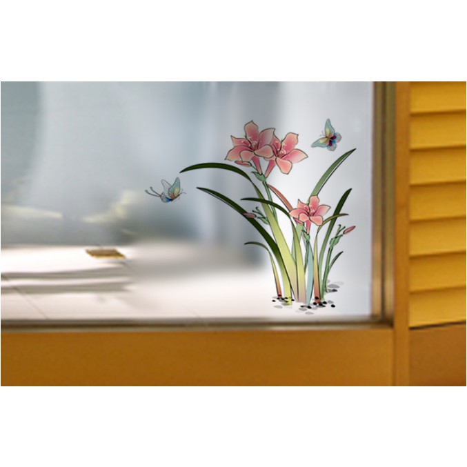 Decal dán kính cao cấp - Mẫu Hoa Ly đỏ ( 60x58cm )