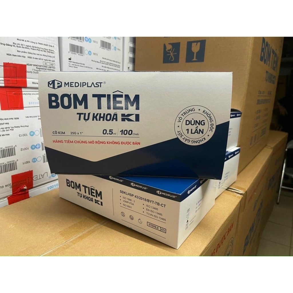 Bơm tiêm tự khoá Mediplast Chính Hãng hộp 100 kim