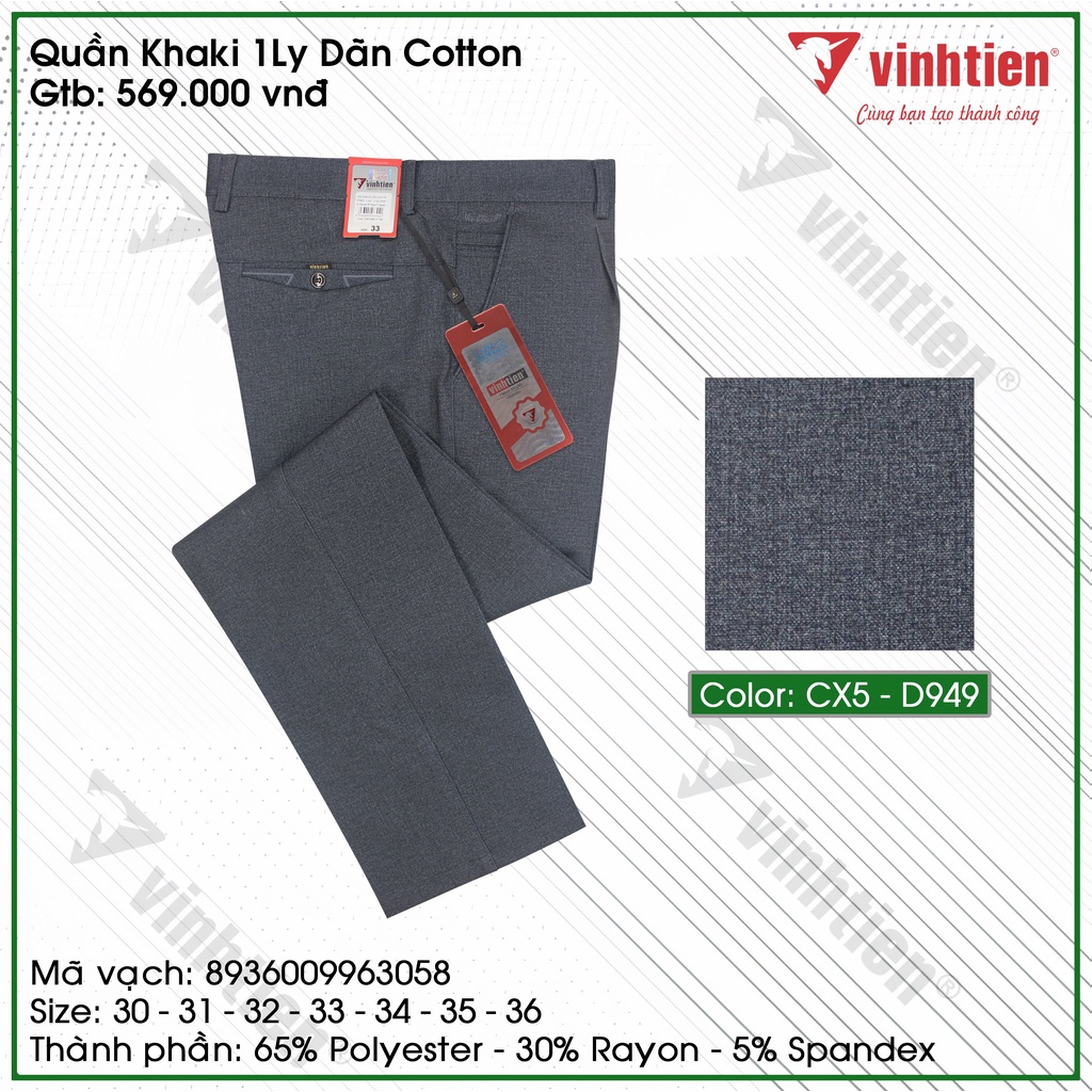 Quần Kaki 1Ly Nam Dãn Cotton Classic Vĩnh Tiến 569 - Nhiều Màu