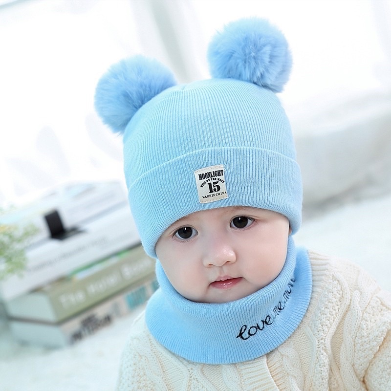 SET KHĂN MŨ QUẢ BÔNG SIÊU ĐÁNG YÊU CHO BÉ