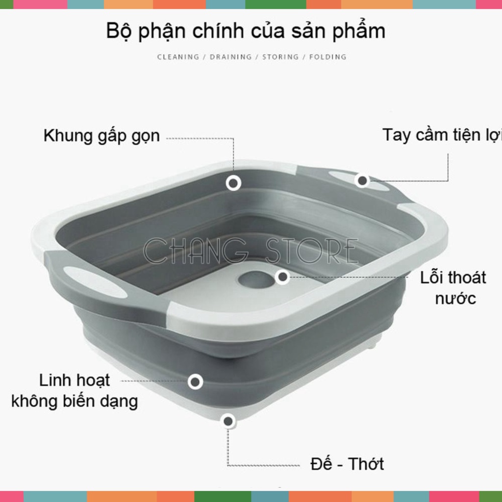 Thớt Nhựa Đa Năng Kiêm Chậu Rửa, Rổ Đa Năng, Thớt Siêu Tiện Dụng 3 In 1 Cho Nhà Bếp,Chậu Kèm Thớt Nhựa Đa Năng Gấp Gọn