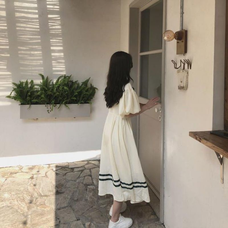 Đầm Chữ A Tay Ngắn Dáng Rộng Cổ Búp Bê Phong Cách Hàn Quốc Thời Trang Mùa Hè Mới Cho Nữ Sinh