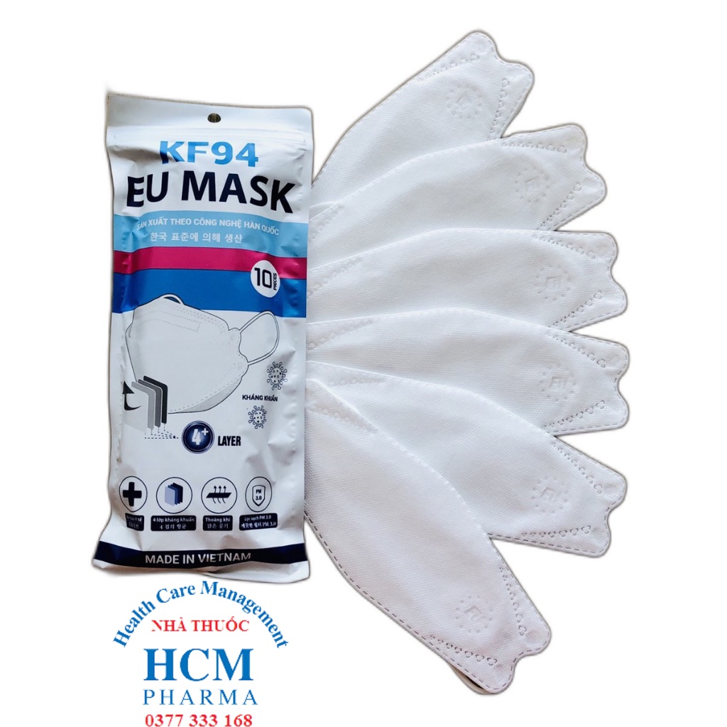 Khẩu trang kf94 hàn quốc EUMASK 4 lớp màu trắng 1 gói 10 cái HCM20