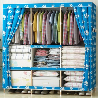 Tủ vải khung gỗ 3 buồng 8 ngăn