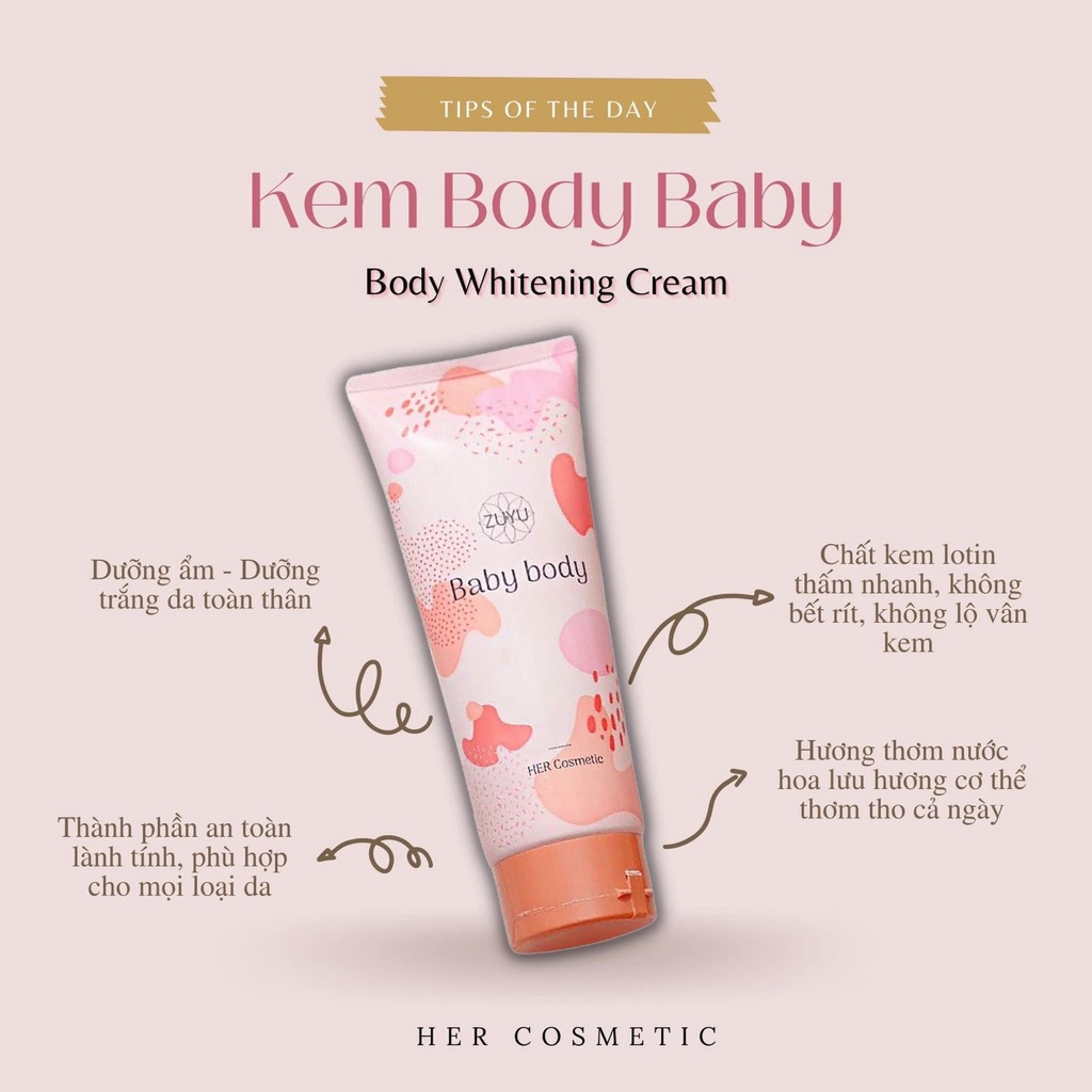 Kem Baby Body - Kem Body Dưỡng Trắng Da Toàn Thân Baby Body Zuyu, Dưỡng Trắng Da, Dưỡng Ẩm, Make Up Da, Chống Nắng